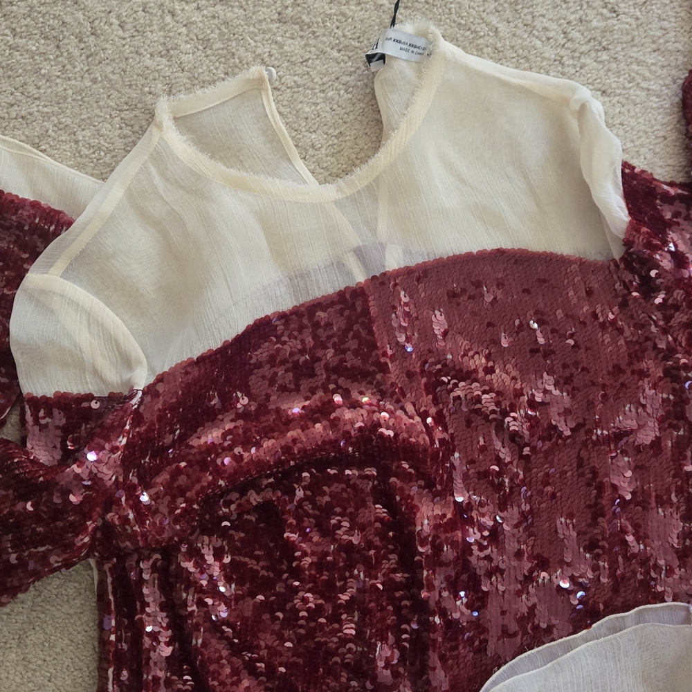 Zara Burgundy Sequin Midi Dress XSS
